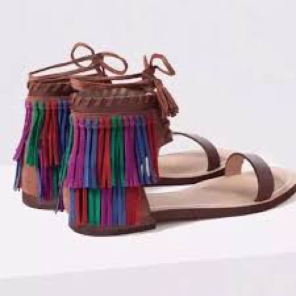 ZARA Boho Gladiator Fringe Sandals Size EU 37 | US 6.5 Womens - Picture 2 of 9